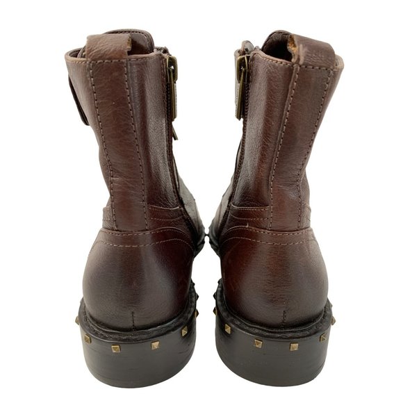 Womens Vince Camuto 6.5 Zip Leather Lace Up Booties Combat Brown Stud 6571 EUC - Picture 7 of 13